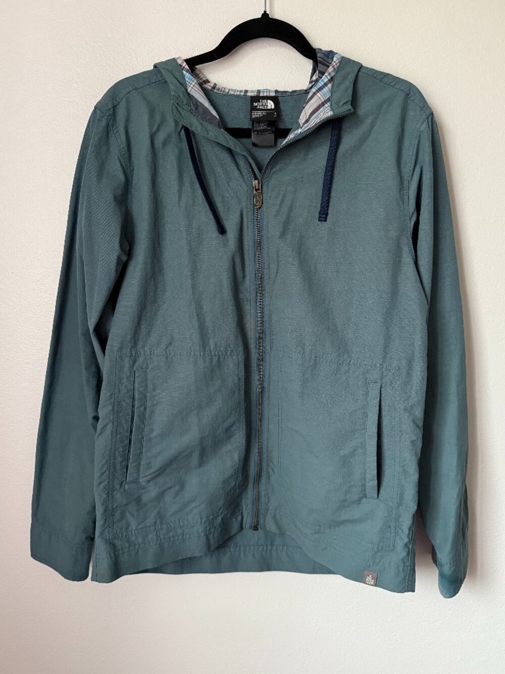 The North Face Men's Slate Blue Plaid Lined Full Zip Hooded Jacket S
